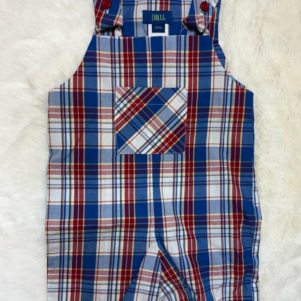 Blu Plaid Overalls for Kids - Red, Blue & White